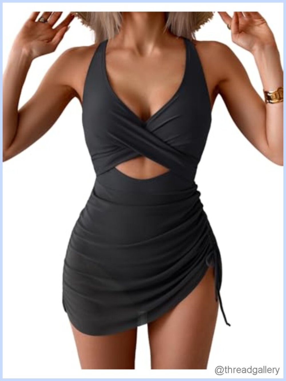 Women's Swim Dress Tummy Control Full Coverage Mesh Skirt Swimsuit with